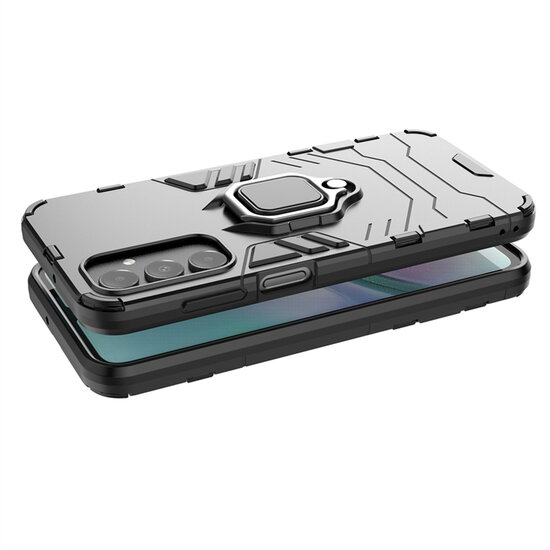 Samsung Galaxy A15 Hoesje - MobyDefend Dubbelgelaagde Pantsercase Met Standaard - Zwart