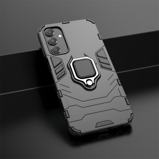 Samsung Galaxy A15 Hoesje - MobyDefend Dubbelgelaagde Pantsercase Met Standaard - Zwart