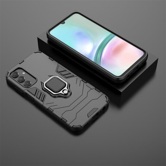 Samsung Galaxy A15 Hoesje - MobyDefend Dubbelgelaagde Pantsercase Met Standaard - Zwart