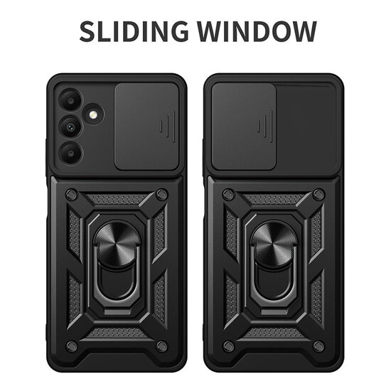 Samsung Galaxy A15 Hoesje - MobyDefend Pantsercase Met Draaibare Ring - Zwart