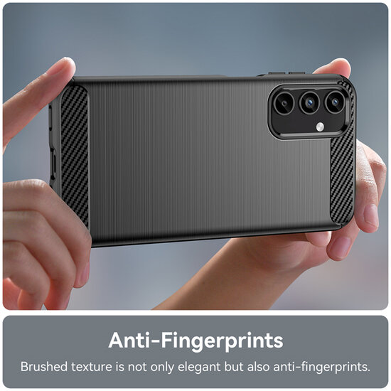 Samsung Galaxy A15 Hoesje - MobyDefend TPU Backcover - Geborstelde Metaal &amp; Carbon-Look - Blauw