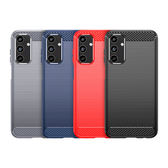 Samsung Galaxy A15 Hoesje - MobyDefend TPU Backcover - Geborstelde Metaal &amp; Carbon-Look - Zwart