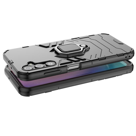 Samsung Galaxy A25 Hoesje - MobyDefend Dubbelgelaagde Pantsercase Met Standaard - Zwart