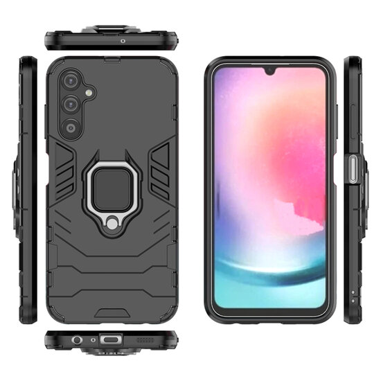 Samsung Galaxy A25 Hoesje - MobyDefend Dubbelgelaagde Pantsercase Met Standaard - Zwart