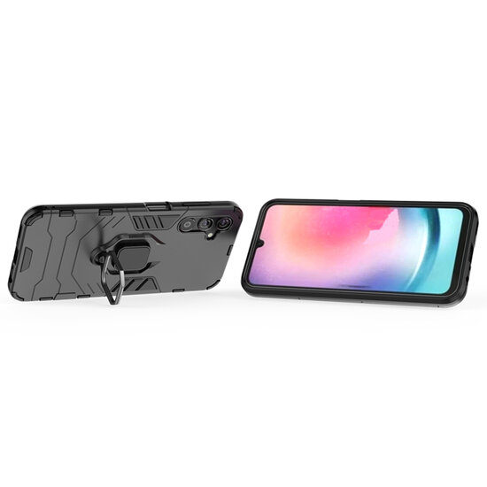 Samsung Galaxy A25 Hoesje - MobyDefend Dubbelgelaagde Pantsercase Met Standaard - Zwart