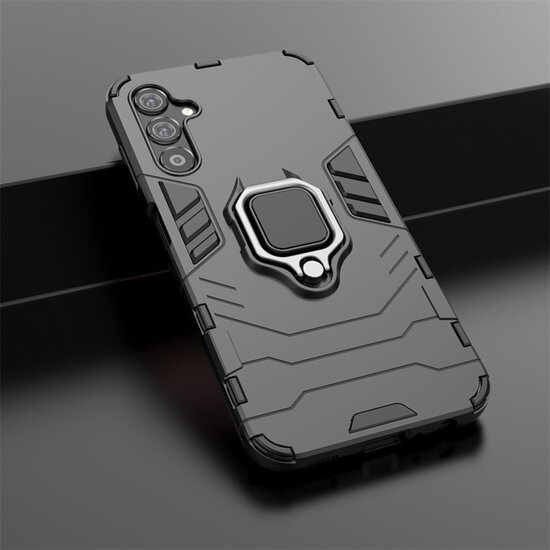 Samsung Galaxy A25 Hoesje - MobyDefend Dubbelgelaagde Pantsercase Met Standaard - Zwart