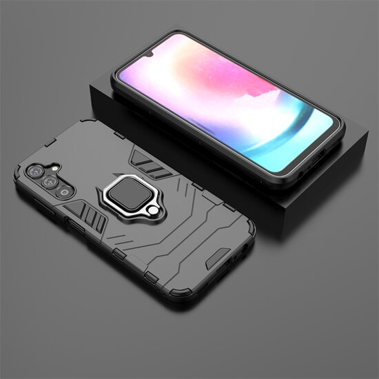 Samsung Galaxy A25 Hoesje - MobyDefend Dubbelgelaagde Pantsercase Met Standaard - Zwart