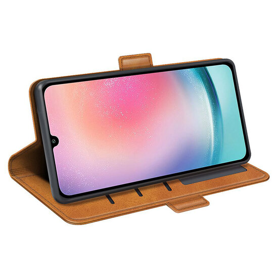 Samsung Galaxy A25 Hoesje - MobyDefend Luxe Wallet Book Case (Sluiting Zijkant) - Lichtbruin