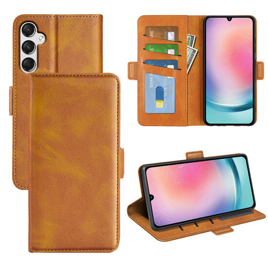 Samsung Galaxy A25 Hoesje - MobyDefend Luxe Wallet Book Case (Sluiting Zijkant) - Lichtbruin