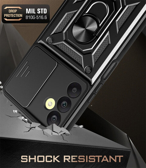 Samsung Galaxy A25 Hoesje - MobyDefend Pantsercase Met Draaibare Ring - Zwart