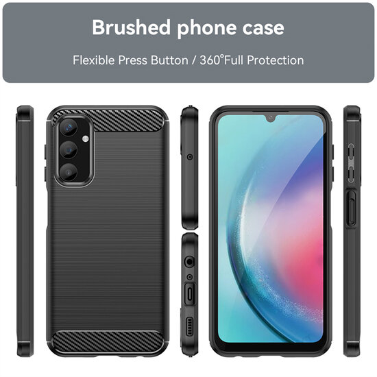 Samsung Galaxy A25 Hoesje - MobyDefend TPU Backcover - Geborstelde Metaal &amp; Carbon-Look - Blauw