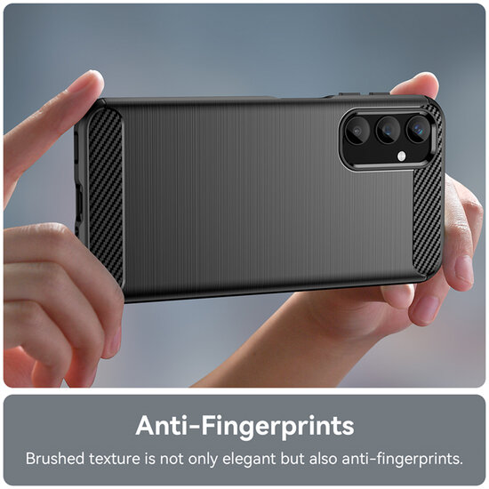 Samsung Galaxy A25 Hoesje - MobyDefend TPU Backcover - Geborstelde Metaal &amp; Carbon-Look - Blauw
