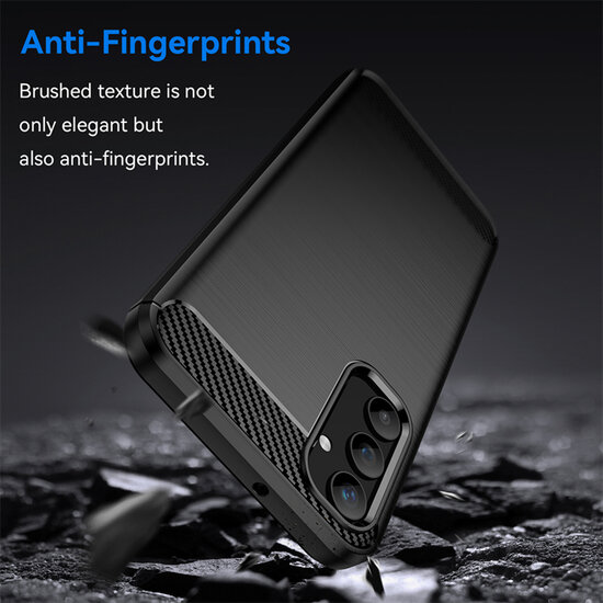 Samsung Galaxy A25 Hoesje - MobyDefend TPU Backcover - Geborstelde Metaal &amp; Carbon-Look - Blauw