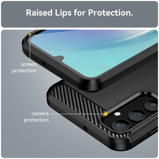Samsung Galaxy A25 Hoesje - MobyDefend TPU Backcover - Geborstelde Metaal &amp; Carbon-Look - Blauw