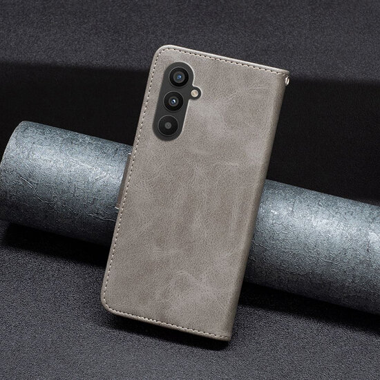 Samsung Galaxy A25 Hoesje - MobyDefend Wallet Book Case Met Koord - Grijs