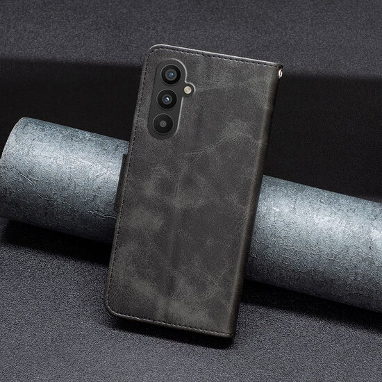 Samsung Galaxy A25 Hoesje - MobyDefend Wallet Book Case Met Koord - Zwart