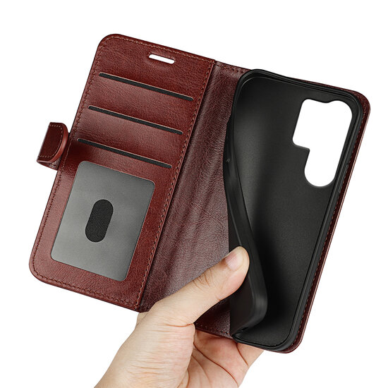 Samsung Galaxy S25 Ultra Hoesje - MobyDefend Wallet Book Case (Sluiting Achterkant) - Bruin