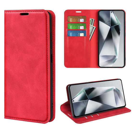 Samsung Galaxy S25 Ultra Hoesje - MobyDefend Luxe Wallet Bookcase (Magnetische Sluiting) - Rood