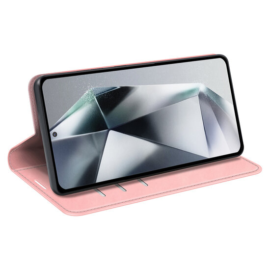 Samsung Galaxy S25 Ultra Hoesje - MobyDefend Luxe Wallet Bookcase (Magnetische Sluiting) - Roze