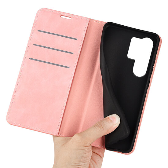Samsung Galaxy S25 Ultra Hoesje - MobyDefend Luxe Wallet Bookcase (Magnetische Sluiting) - Roze
