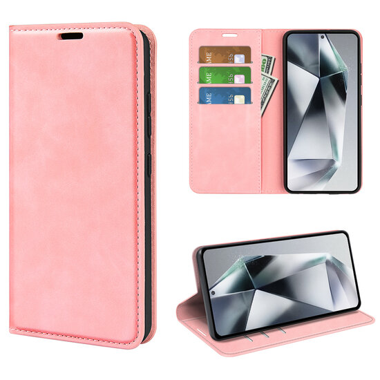 Samsung Galaxy S25 Ultra Hoesje - MobyDefend Luxe Wallet Bookcase (Magnetische Sluiting) - Roze