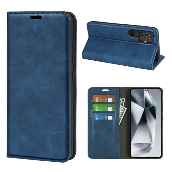 Samsung Galaxy S25 Ultra Hoesje - MobyDefend Luxe Wallet Bookcase (Magnetische Sluiting) - Blauw