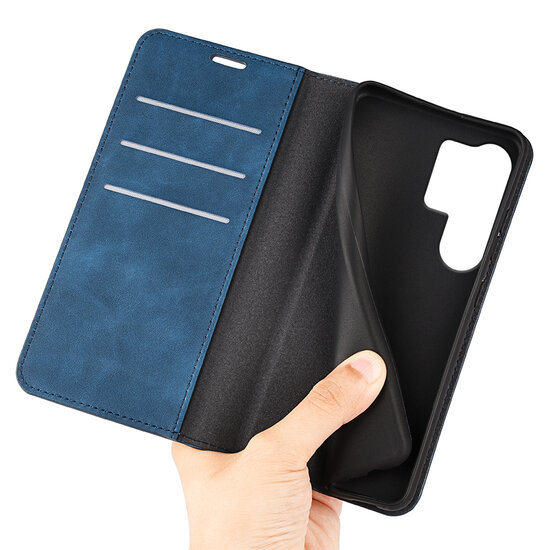 Samsung Galaxy S25 Ultra Hoesje - MobyDefend Luxe Wallet Bookcase (Magnetische Sluiting) - Blauw