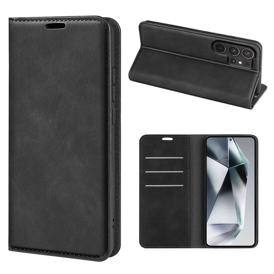 Samsung Galaxy S25 Ultra Hoesje - MobyDefend Luxe Wallet Bookcase (Magnetische Sluiting) - Zwart