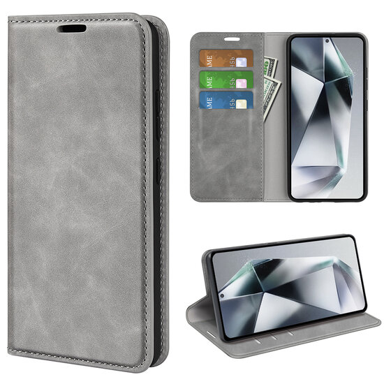 Samsung Galaxy S25 Ultra Hoesje - MobyDefend Luxe Wallet Bookcase (Magnetische Sluiting) - Grijs