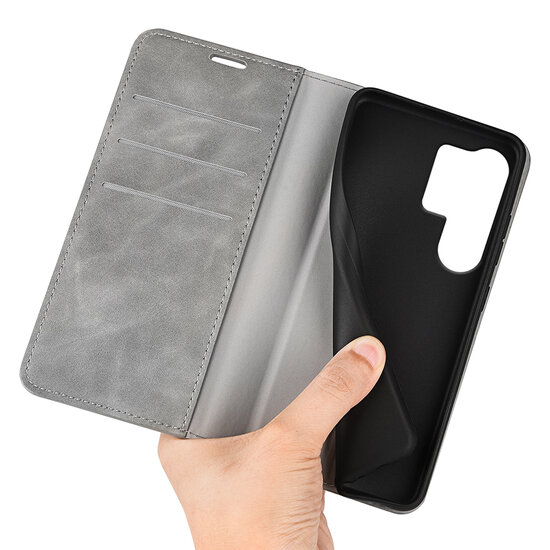 Samsung Galaxy S25 Ultra Hoesje - MobyDefend Luxe Wallet Bookcase (Magnetische Sluiting) - Grijs