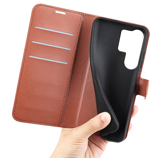 Samsung Galaxy S25 Ultra Hoesje - MobyDefend Kunstleren Wallet Book Case (Sluiting Voorkant) - Bruin