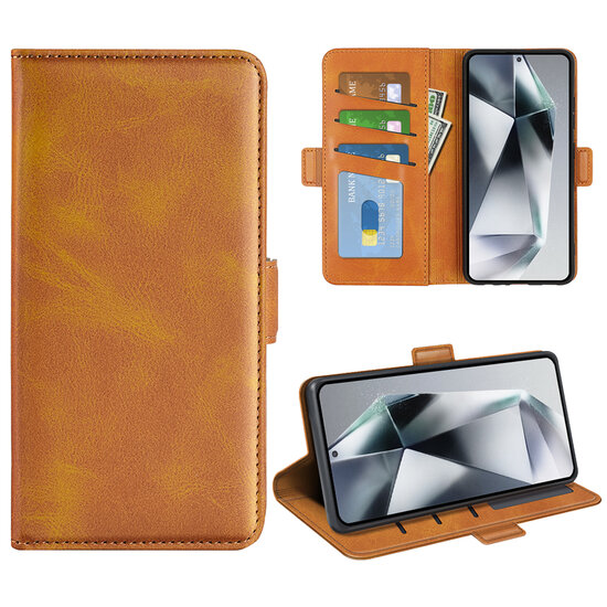 Samsung Galaxy S25 Ultra Hoesje - MobyDefend Luxe Wallet Book Case (Sluiting Zijkant) - Lichtbruin
