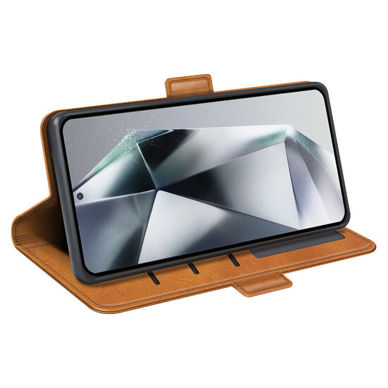 Samsung Galaxy S25 Ultra Hoesje - MobyDefend Luxe Wallet Book Case (Sluiting Zijkant) - Lichtbruin