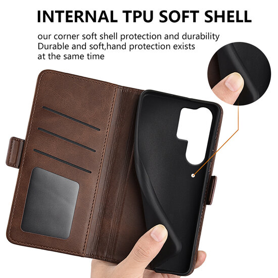 Samsung Galaxy S25 Ultra Hoesje - MobyDefend Luxe Wallet Book Case (Sluiting Zijkant) - Bruin