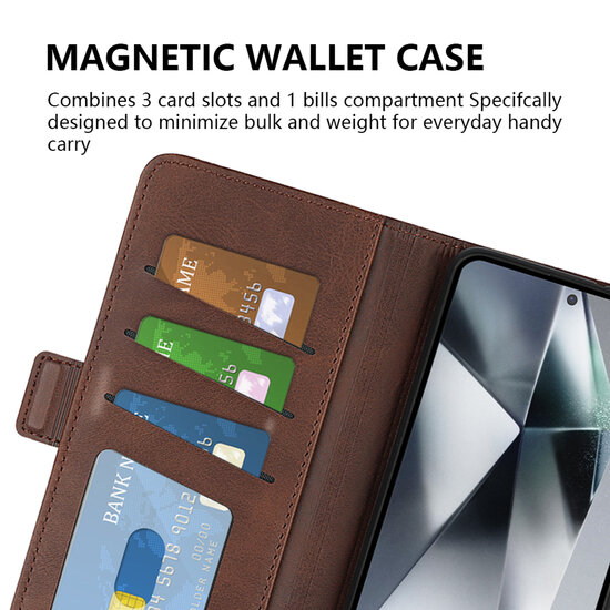 Samsung Galaxy S25 Ultra Hoesje - MobyDefend Luxe Wallet Book Case (Sluiting Zijkant) - Bruin