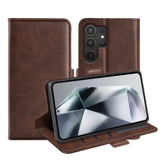 Samsung Galaxy S25 Ultra Hoesje - MobyDefend Luxe Wallet Book Case (Sluiting Zijkant) - Bruin