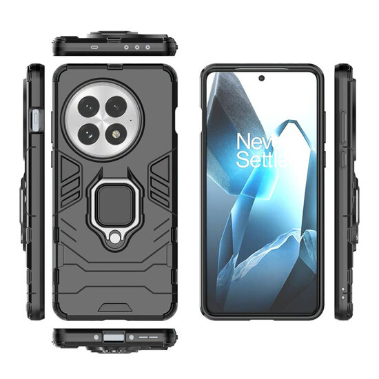 OnePlus 13 Hoesje - MobyDefend Dubbelgelaagde Pantsercase Met Standaard - Blauw