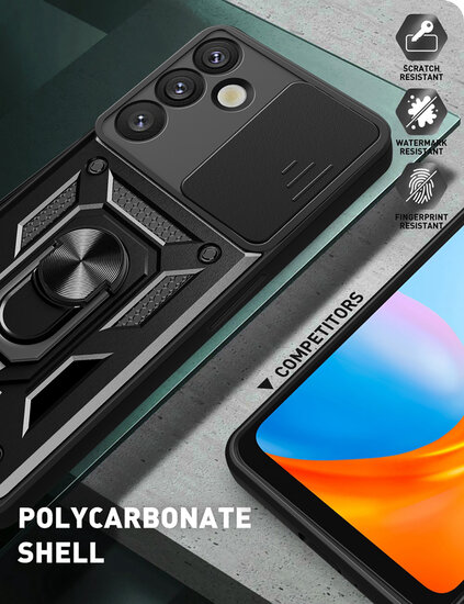 Samsung Galaxy S25 Plus (S25+) Hoesje - MobyDefend Pantsercase Met Draaibare Ring - Zwart