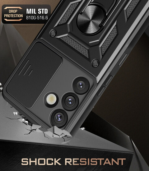Samsung Galaxy S25 Plus (S25+) Hoesje - MobyDefend Pantsercase Met Draaibare Ring - Zwart