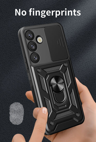 Samsung Galaxy S25 Plus (S25+) Hoesje - MobyDefend Pantsercase Met Draaibare Ring - Zwart