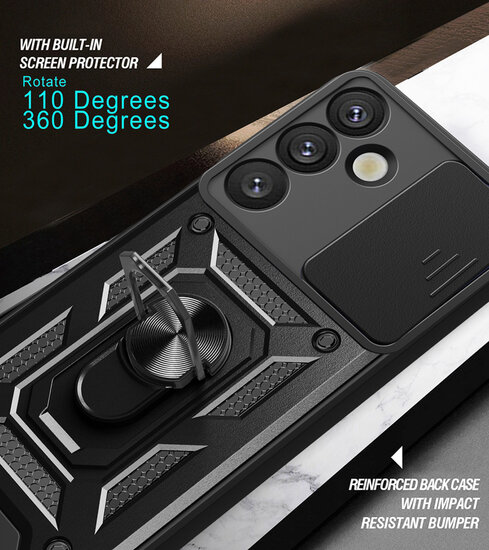 Samsung Galaxy S25 Plus (S25+) Hoesje - MobyDefend Pantsercase Met Draaibare Ring - Zwart