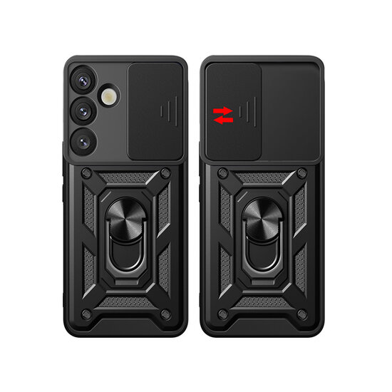 Samsung Galaxy S25 Plus (S25+) Hoesje - MobyDefend Pantsercase Met Draaibare Ring - Zwart