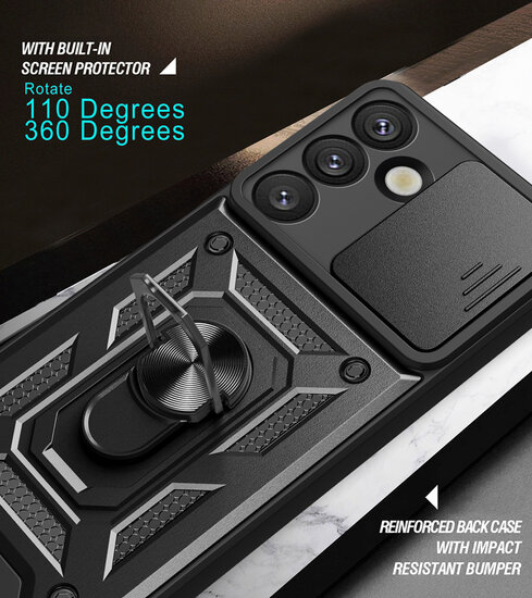 Samsung Galaxy S25 Hoesje - MobyDefend Pantsercase Met Draaibare Ring - Zwart
