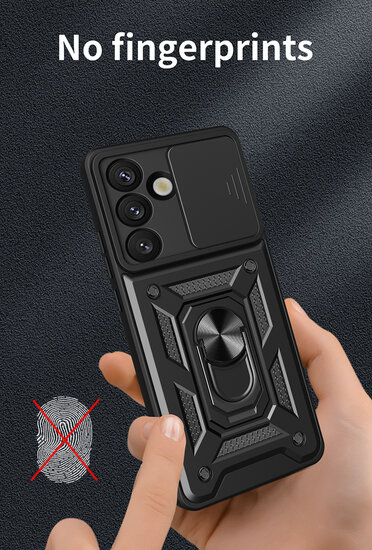 Samsung Galaxy S25 Hoesje - MobyDefend Pantsercase Met Draaibare Ring - Zwart