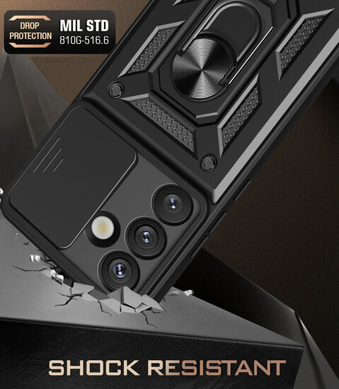 Samsung Galaxy S25 Hoesje - MobyDefend Pantsercase Met Draaibare Ring - Zilvergrijs