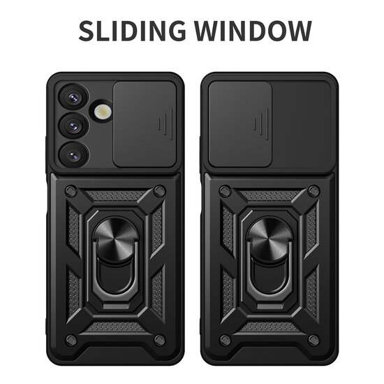 Samsung Galaxy S25 Hoesje - MobyDefend Pantsercase Met Draaibare Ring - Zilvergrijs