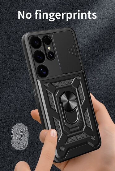 Samsung Galaxy S25 Ultra Hoesje - MobyDefend Pantsercase Met Draaibare Ring - Zwart