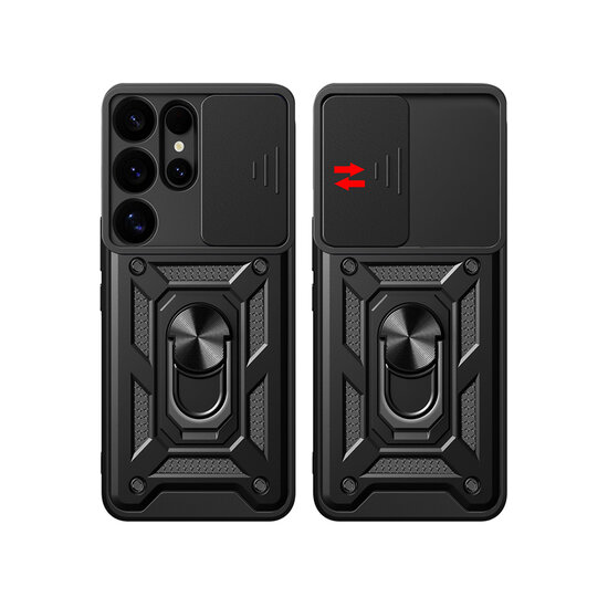Samsung Galaxy S25 Ultra Hoesje - MobyDefend Pantsercase Met Draaibare Ring - Zwart