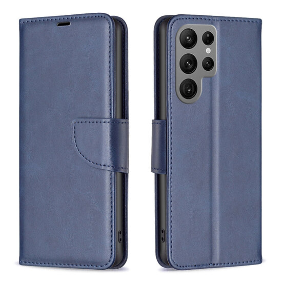 Samsung Galaxy S25 Ultra Hoesje - MobyDefend Wallet Book Case Met Koord - Blauw