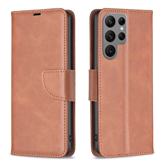 Samsung Galaxy S25 Ultra Hoesje - MobyDefend Wallet Book Case Met Koord - Bruin